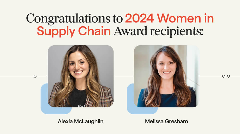 Alexia McLaughlin accepting the 2024 Women in Supply Chain Award on stage